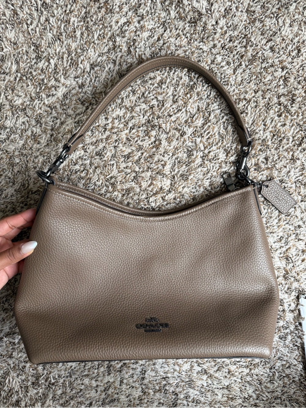 Coach Taupe Pebbled Leather Shoulder Bag - Picture 3 of 12